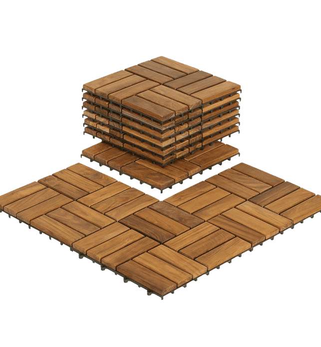 Bare Decor U-snap Interlocking Flooring Tiles In Solid Teak Wood